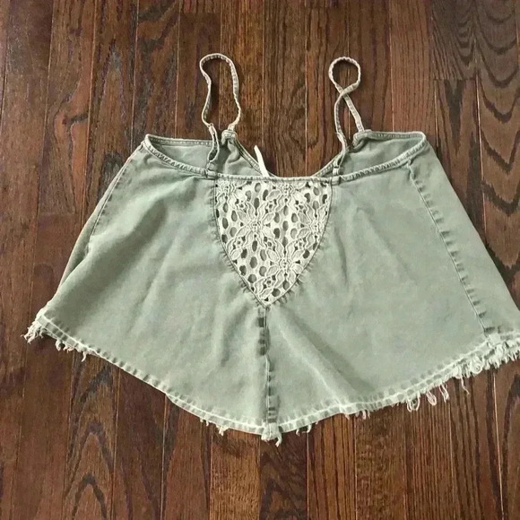 Free People Women’s S Hunter/Army Green Spaghetti Straps Crop Top w/Fringe - EUC - Picture 10 of 10